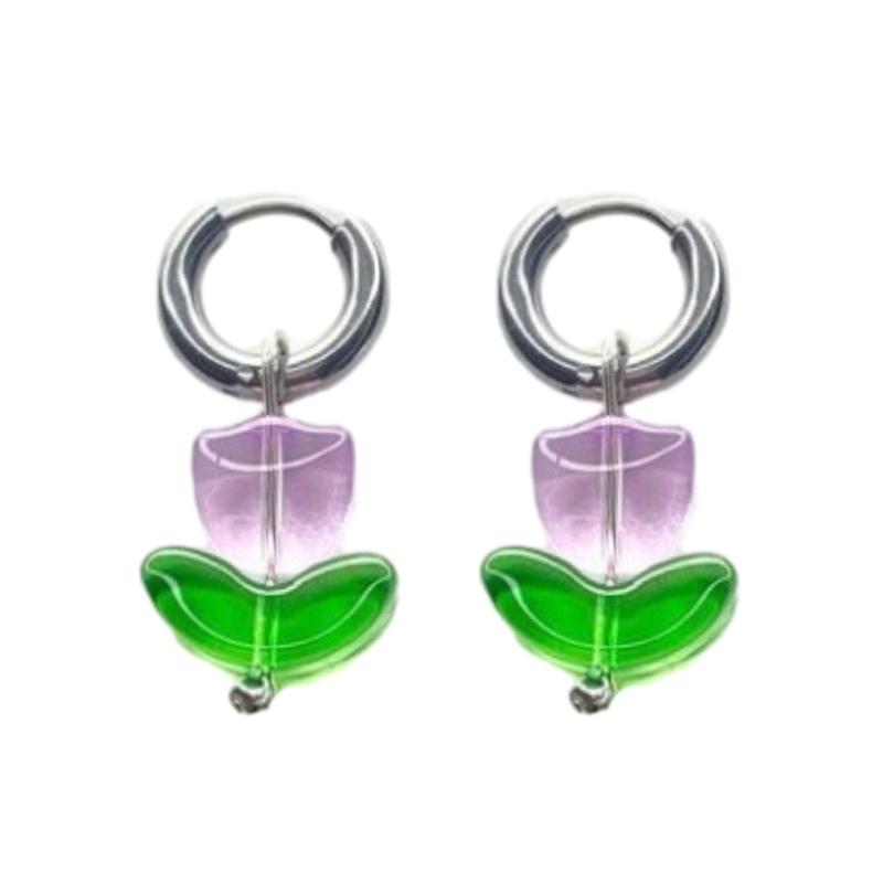 

Elegant Floral Drop Earrings Sweet Glaze Tulips Flower Charm Earrings Y2K Style Small Hoop Earrings Fashion Jewelry 1