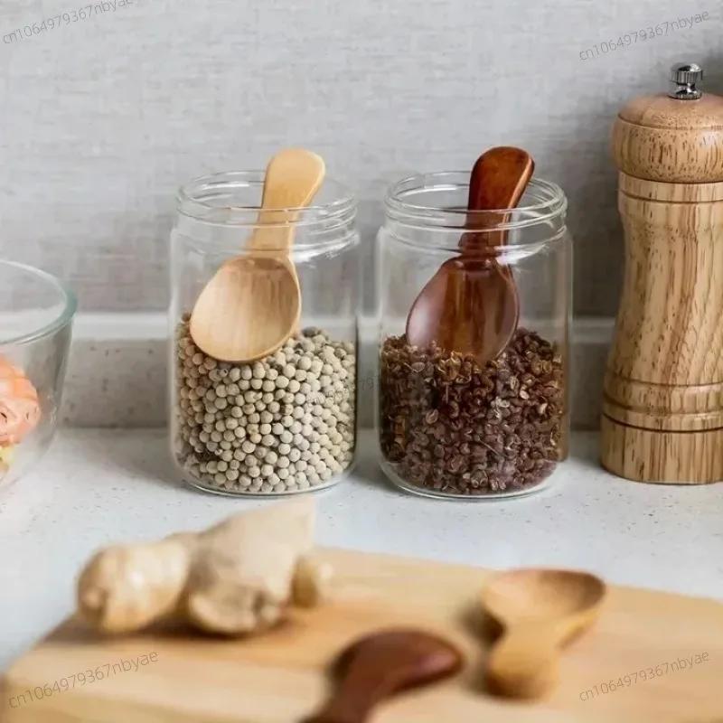 1PC Wooden Spoon Kitchen Small Spoon Wood Spice Spoon Mini Wooden Scoop Tea Spoons for Powder Sugar Jar Kitchen Accessories