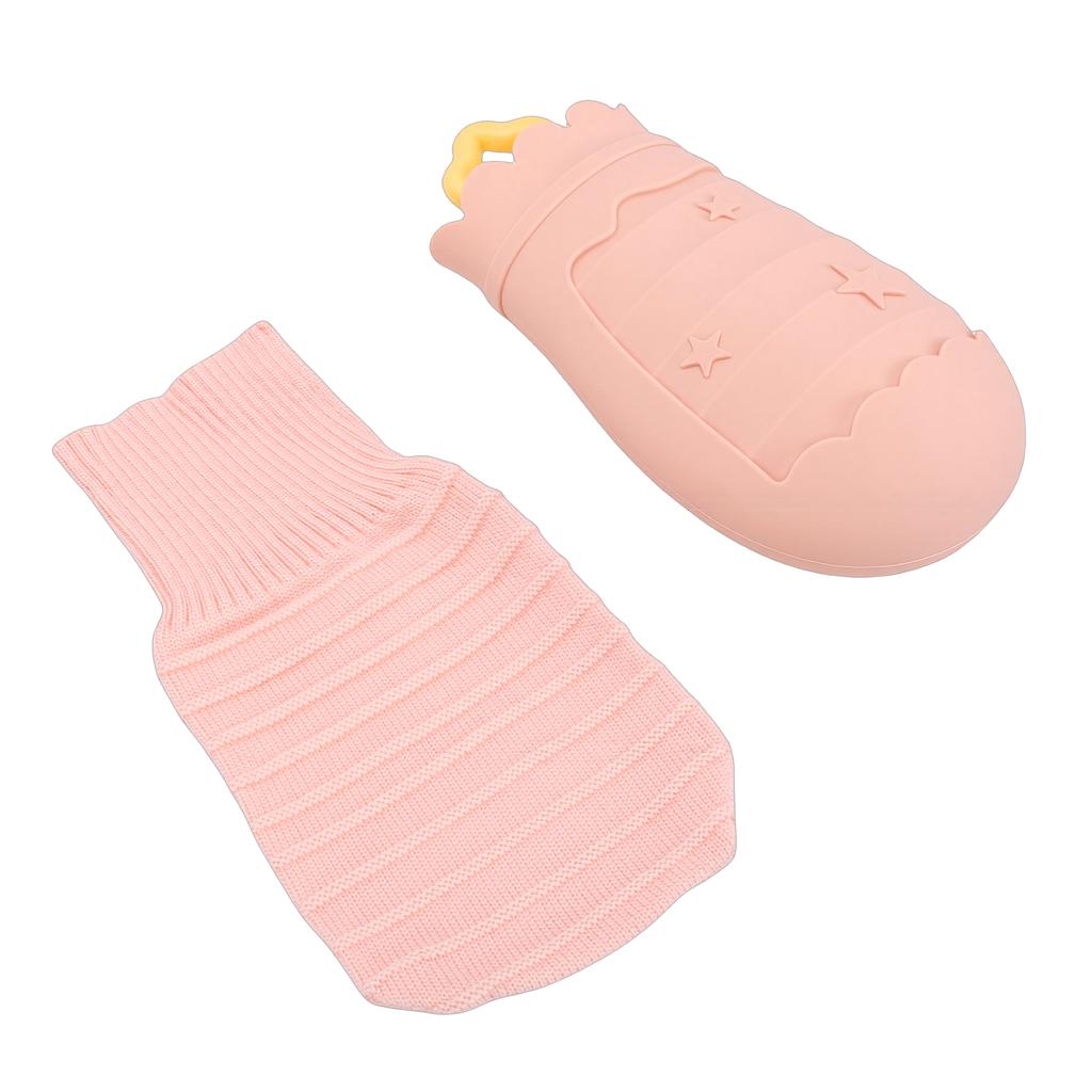 Silicone Hot Water Bottle 300ml   Proof Cartoon   Hot Water Bag with Knit Cover for Winter Pink