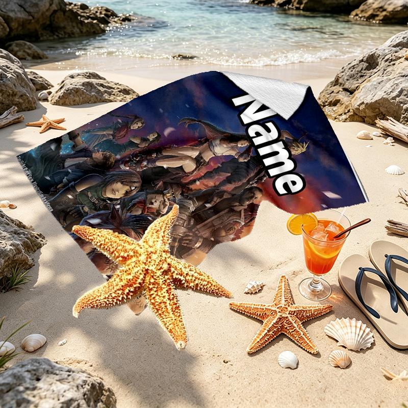 Custom Name Personalized Final Fantasy Print Beach Towel, for Trip Camping Beach Party Home Decor, Birthday Gift for Family & Friends