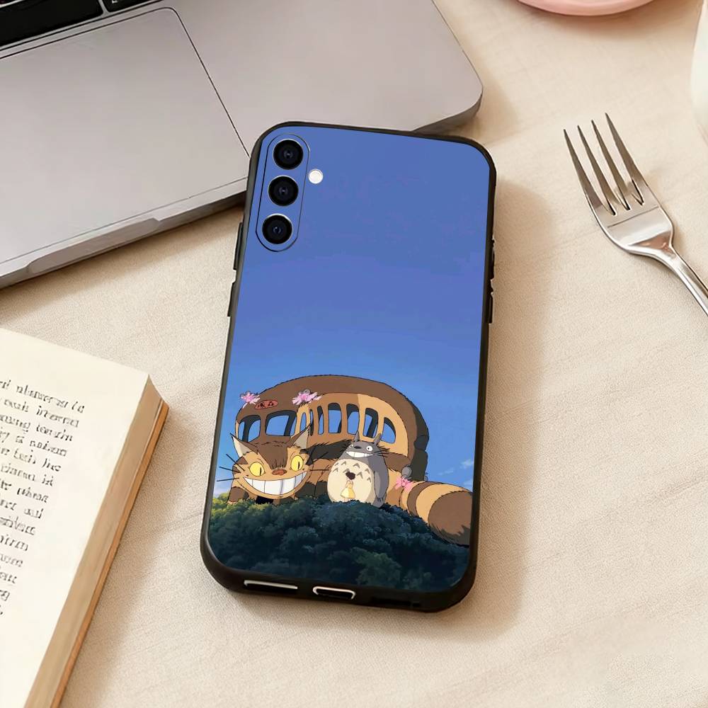 Cute Art T-Totoro-o Anime Phone Case For Samsung Galaxy A73,A72,A71,A70,A53,A52,A51,Soft Silicone Black Cover