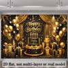2D Black Gold Happy Birthday Backdrop Cake Balloon Party Photography Banner