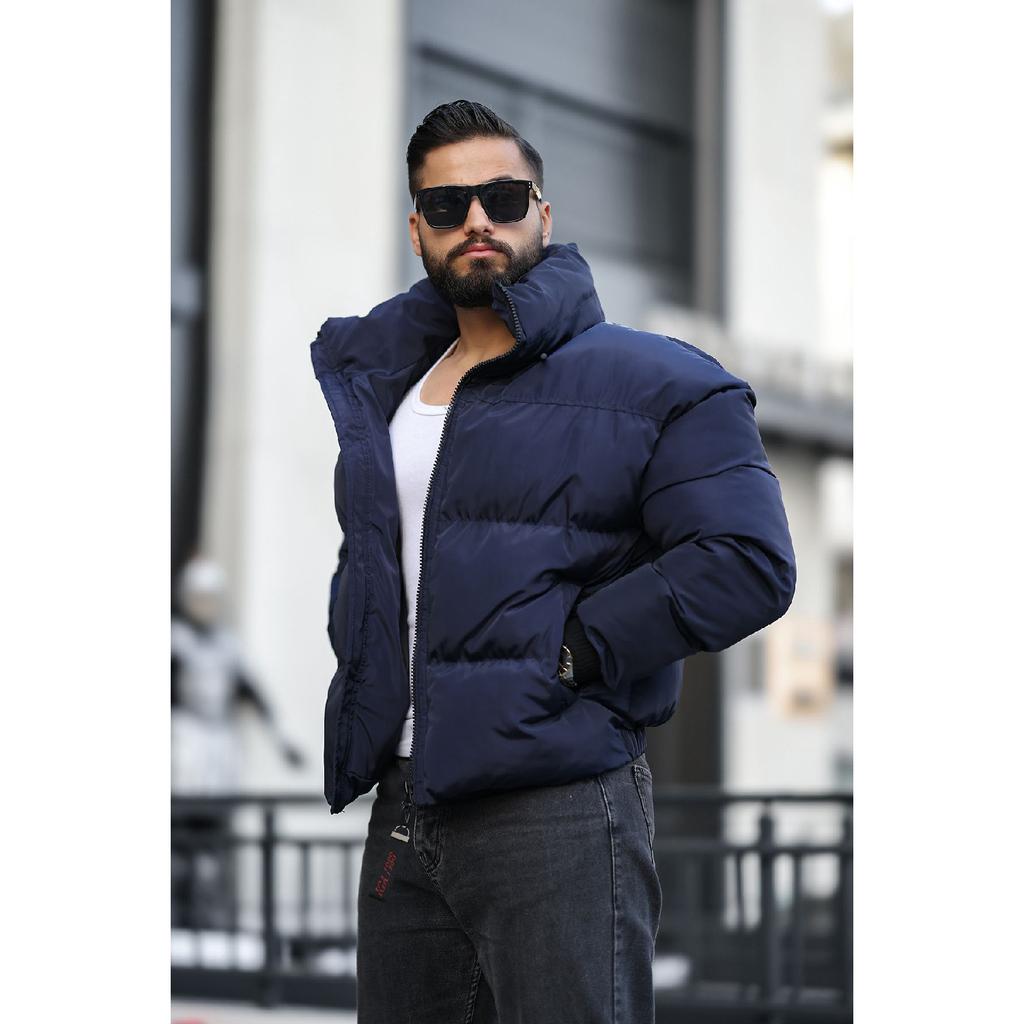 Concealable Hooded Men's Puffer Nubuck Leather Coat