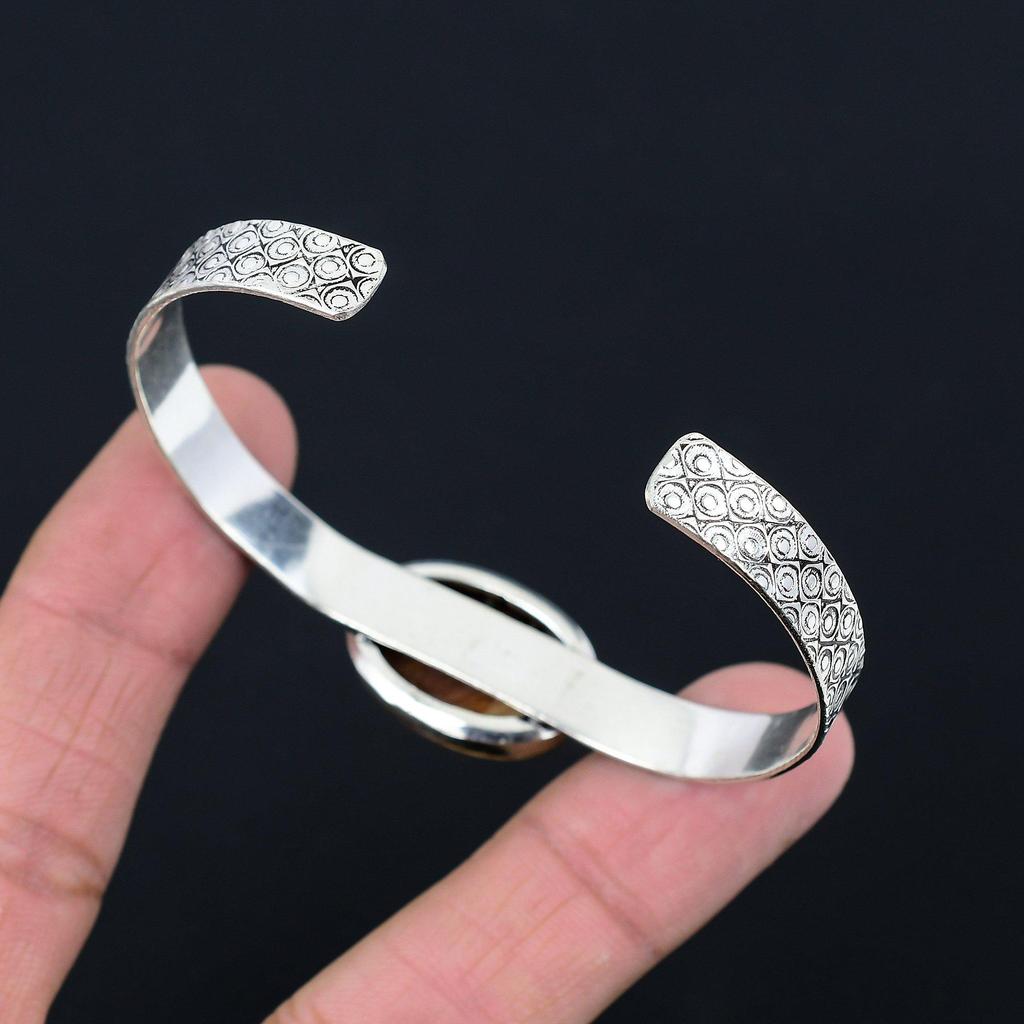 Gift For Women Bangle Adjustable 925 Silver Natural Landscape Jasper Gemstone