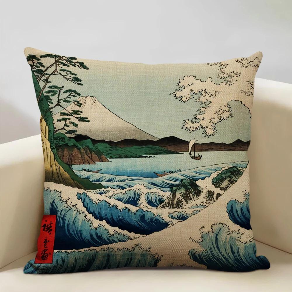 Japan Mount Fuji Ukiyo-e Retro Cushion Cover Sofa Pillowcase Home Decor Throw Pillow Case 45x45cm