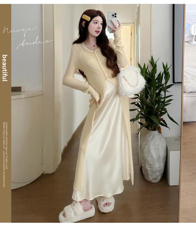 Spring 2026 Elegant Maternity Sling Dress & Cardigan Set