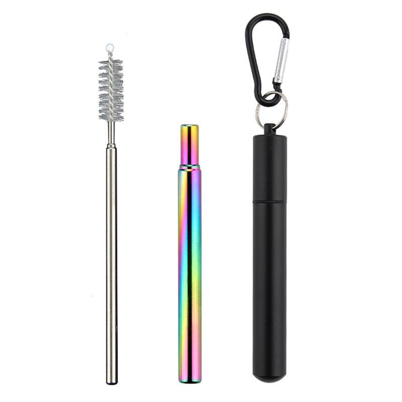 1/3Pcs Reusable Retractable Straws Travel Retractable Straws Stainless Steel Portable Shrinkable Straw Brush Set Metal Straws