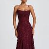 European & American Style Wine Red Spaghetti Strap Sexy Evening Gown for Women