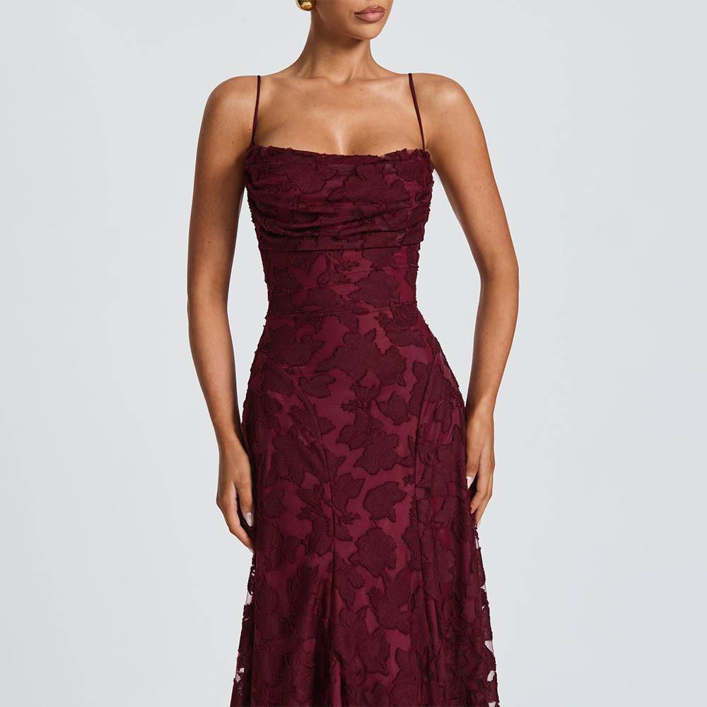 European & American Style Wine Red Spaghetti Strap Sexy Evening Gown for Women
