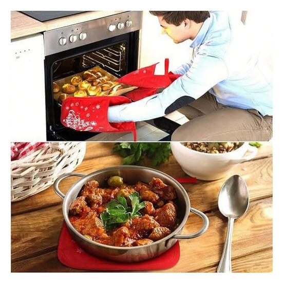 Christmas Oven Mitt with Storage Pocket Heat-Resistant Pot Holder