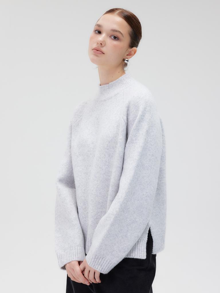 Kelidu Pullover Wool Mock Turtleneck Knit_White Gray