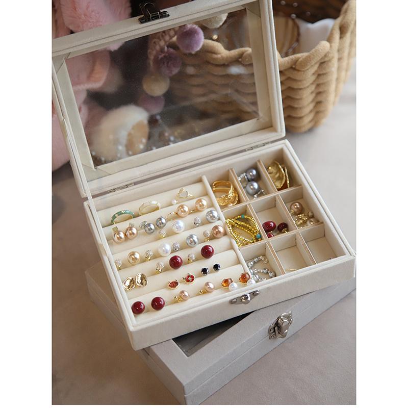 Velvet Divided Jewelry Storage Box with Clear Lid