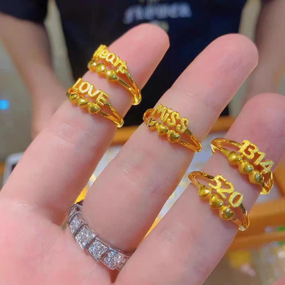 

Brass-Plated Gold Sand Open Ring – Women s Imitation Gold Jewelry, Valentine’s Gift Love style (open, adjustable)