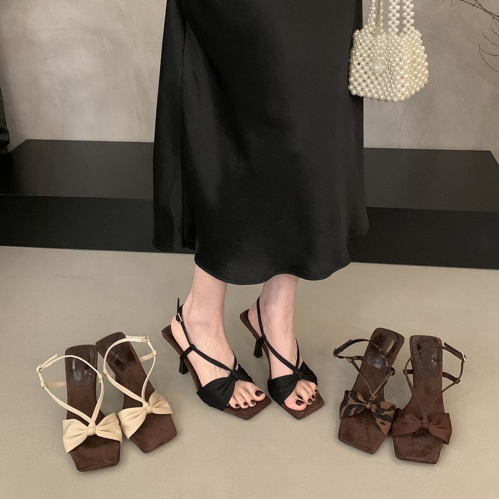 Sandales à talons hauts à bout carré pour femmes chaussures 2025 nouvel été rétro stiletto tempérament mot avec sandales à bout ouvert