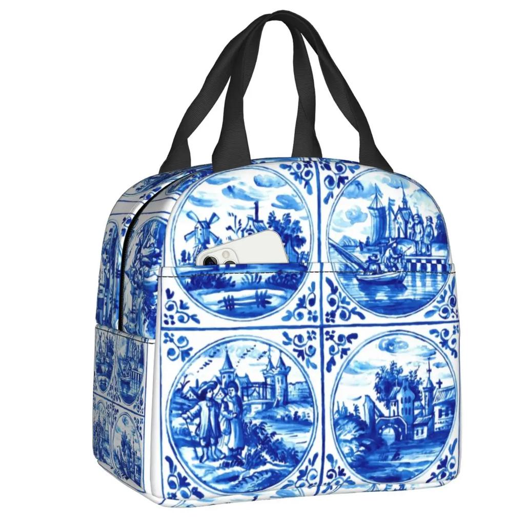 Porcelain Blue Oriental Bird Pattern Insulated Lunch Bag for Camping Travel Chinoiserie Thermal Cooler Lunch Box Women Kids
