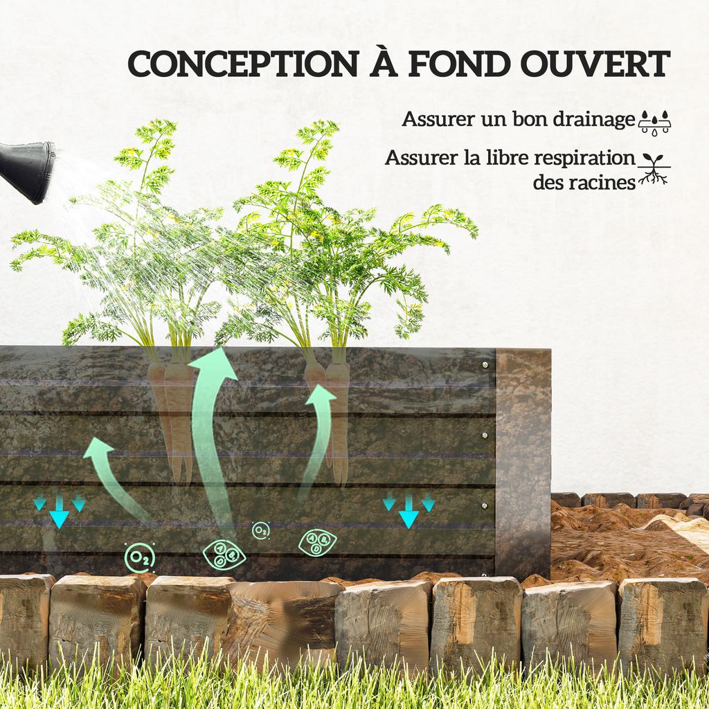 Raised Garden Bed Rectangular Planter In Galvanised Steel Supports for Tomatoes and Climbing Plants 180 X 90 X 29.5 Cm