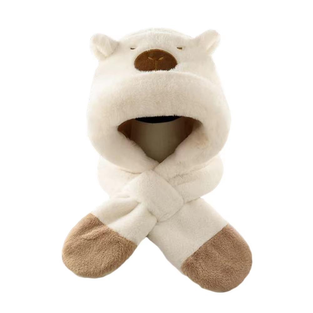 Thickened Capybara Hooded Scarf Set Soft Plush Plush Hat Scarf Set  Cycling Protection
