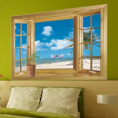 Neues Fenster 3D-Druck Strandblick Meer Landschaft Wandaufkleber Kunstwandaufkleber Tapete Wohnzimmer Dekor