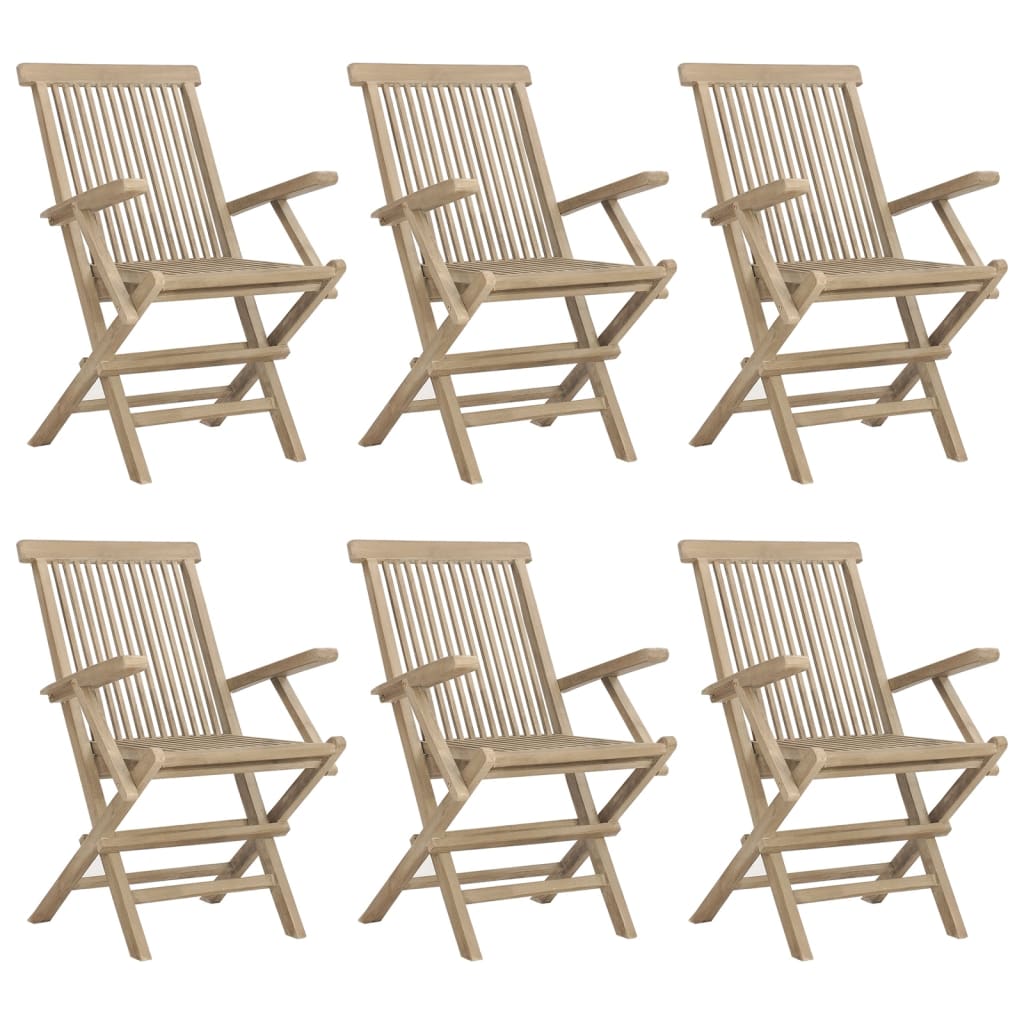 Garden Chairs 6 pcs Foldable Grey 56 x 61 x 89 cm Solid Teak Wood