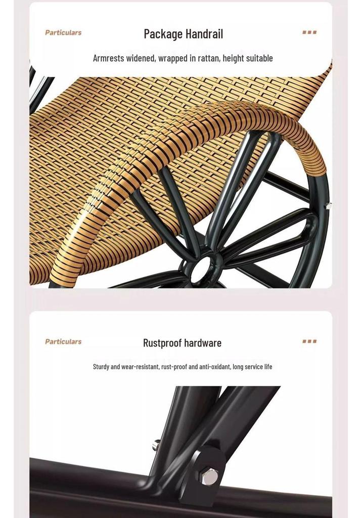 Adult Rattan Rocking Chair: Steel-Framed Recliner for Leisure and Napping on Balconies