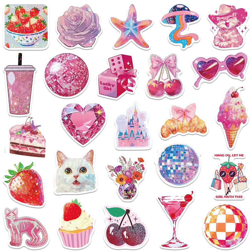 10/30/50pcs Pink Y2k Cartoon Stickers INS Style Aesthetic Decoration Decals DIY Stationery Stationery Cute Sticker Packs