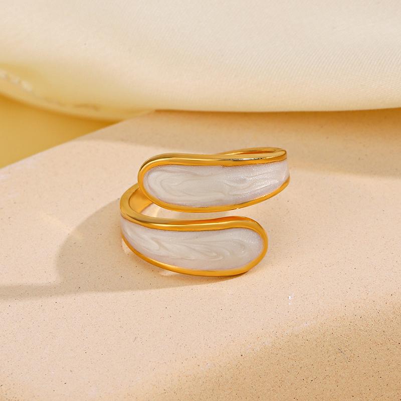 Stainless Steel Black White Enamel Ring for Men Women Simple Double Layer Oil Dripping Open Finger Rings No Fade Jewelry
