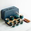 Japanese travel kung fu tea set small set household simple teapot ceramic teacup outdoor tea tray portable bag