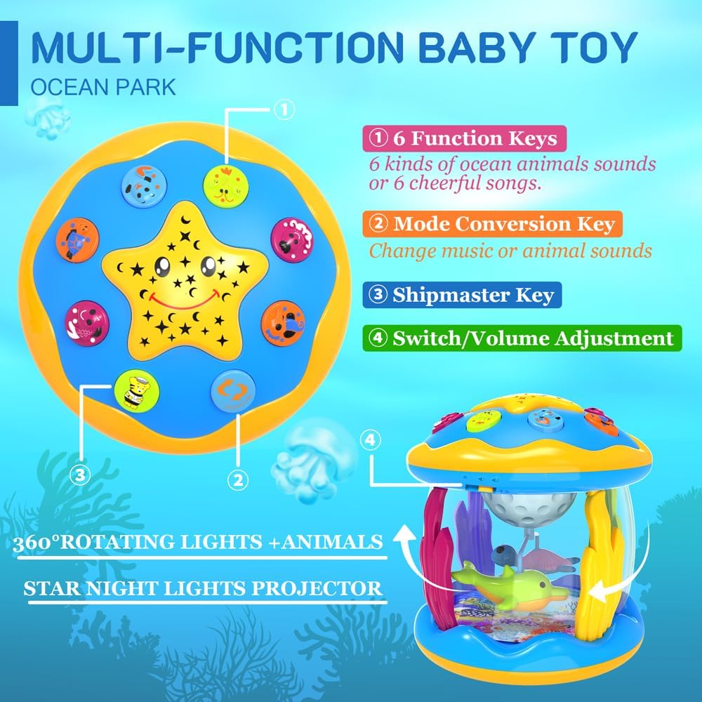 Baby Toys 6 to 12 Months - Musical Projector Rotating Light Up Toys, Tummy Time for Infant 12-18 Months, Learning Toy for Toddler 1 2 3 Years Old,