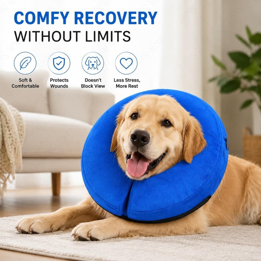 1Pc Soft Inflatable Dog Cone Collar Alternative for Small Medium Large Dogs, Neck Recovery E-Collar Donut Collar After Surgery
