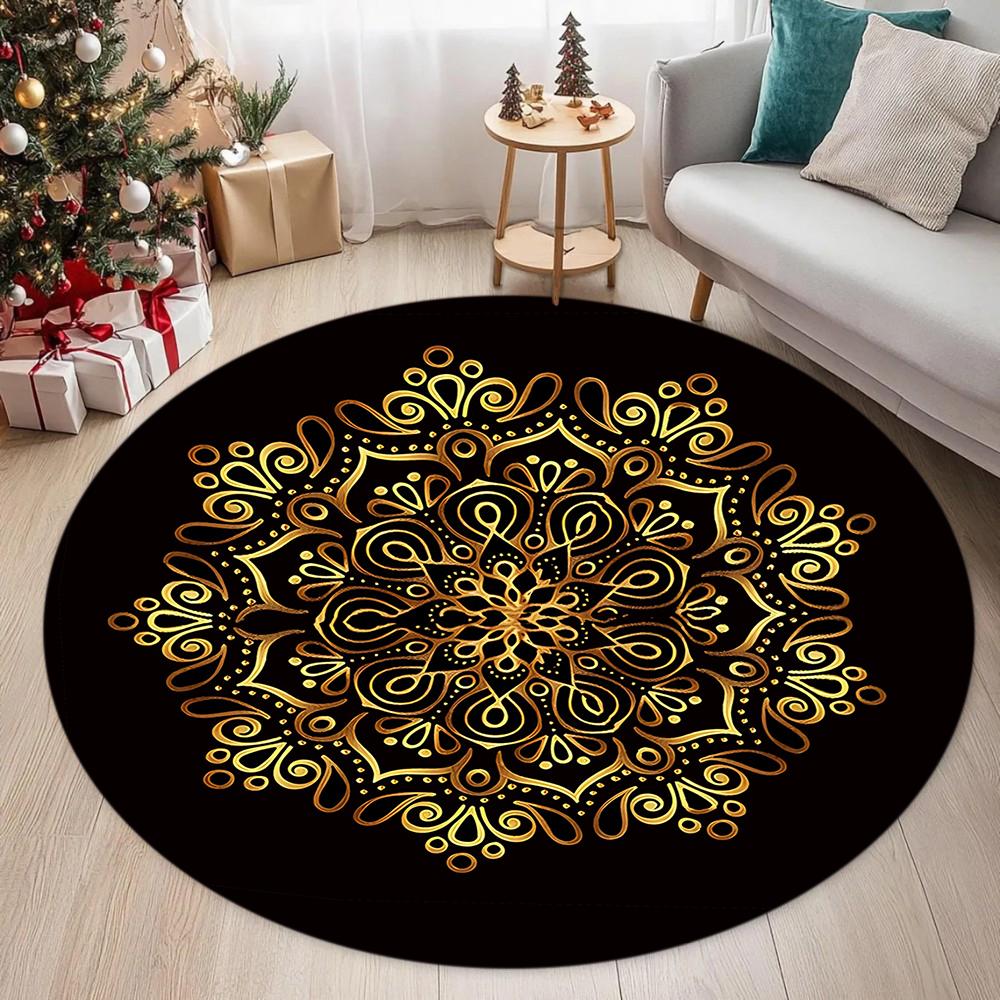 Bohemian Mandala Round Bedside Rug for Hanging Basket Computer Chair Floor Mat Meditation Yoga Mat Home Decor Coffee Table Mat