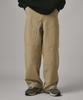 Beodeonteu Curved Cut Multi-Dart Wide Twill Pants [Beige]
