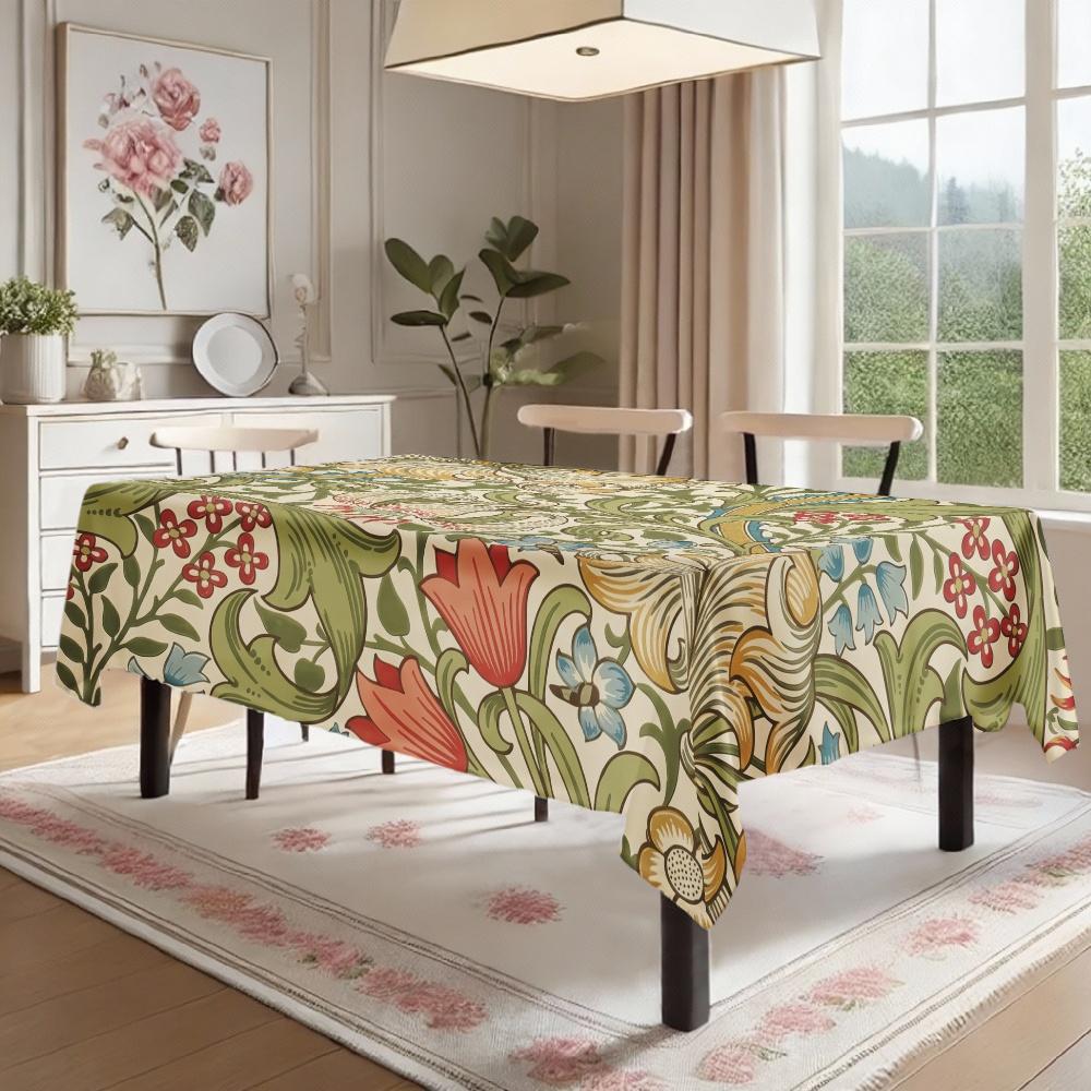 Floral Pattern Rectangle Table Cloth for Table Decor Holiday Party Waterproof Reusable Tablecloth for Table Kitchen Dining