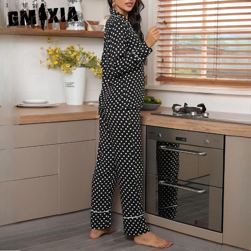 GMXIA Homewear Herbst und Winter Polka Dot Cardigan Langarm Pyjama Damenanzug