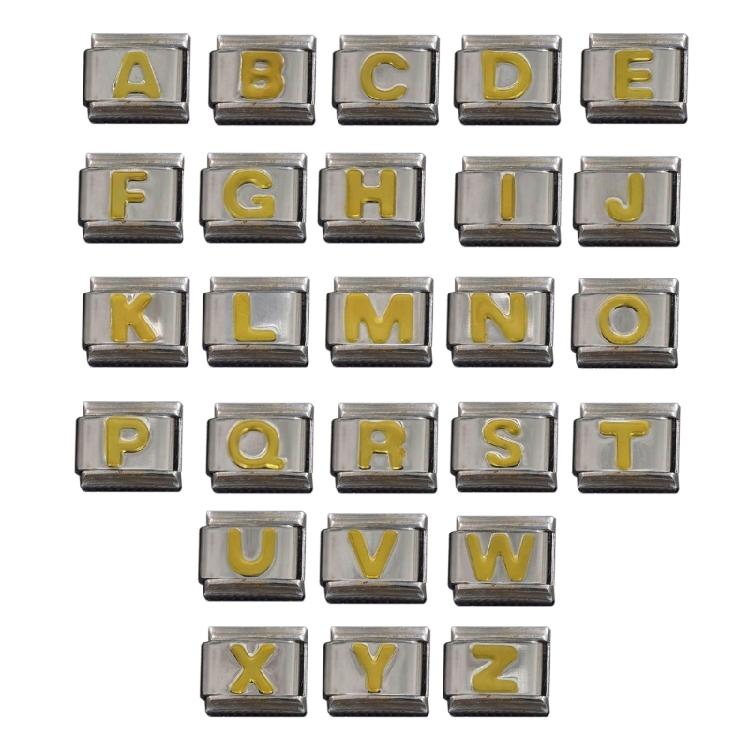 Italian Jewelry Charm Link Vintage Square Letter Beads Stainless Steel Material