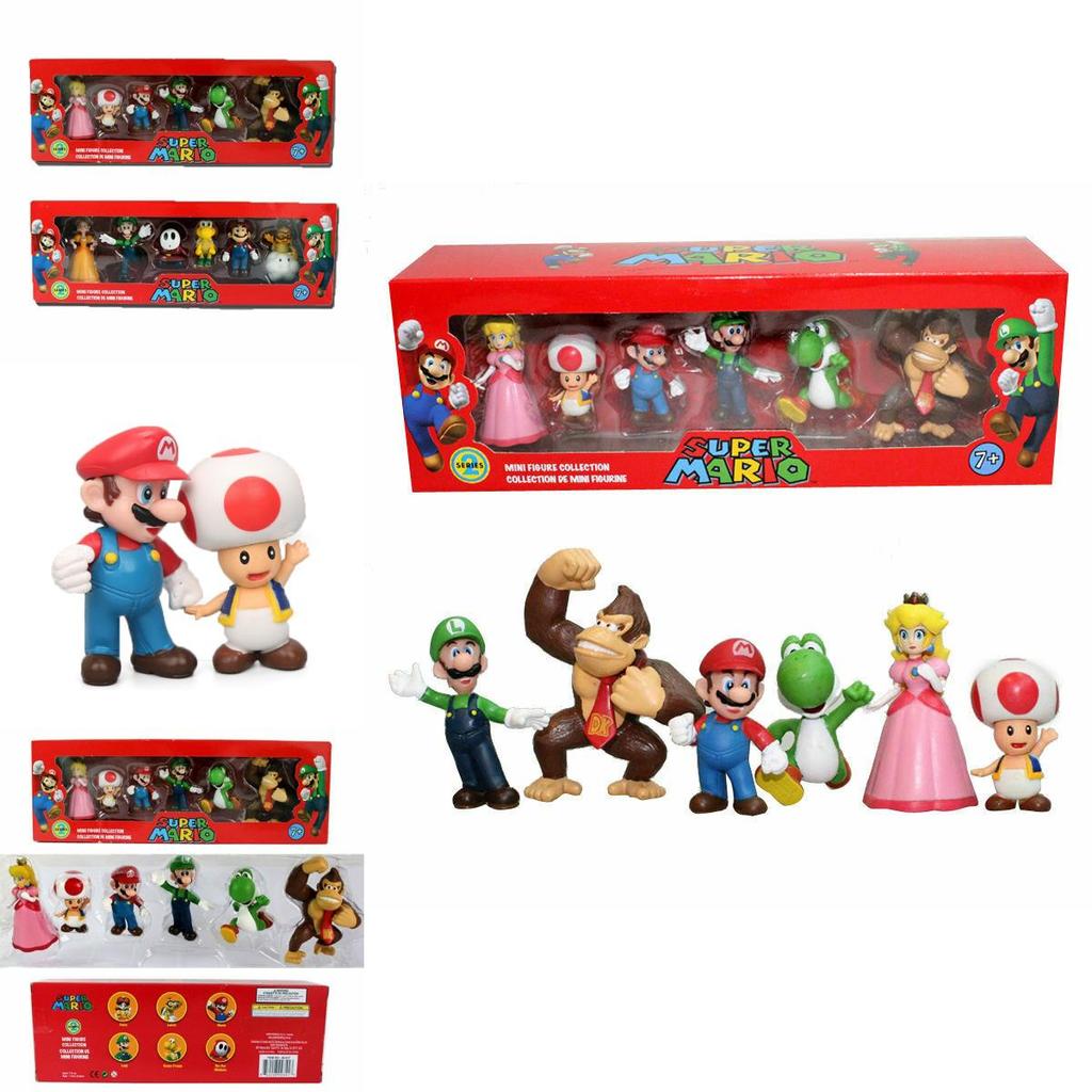 Sechsteiliges Super Mario Bros Actionfiguren-Spielzeugset mit Luigi, Yoshi und Pilz-Sammelfiguren für Kinder