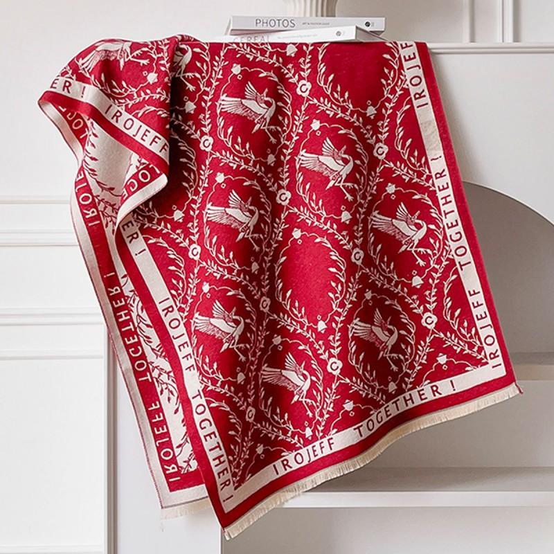 Elegant French Vintage Butterfly Print Faux Cashmere Scarf Women Warm Thick Wrap Shawl Office Winter