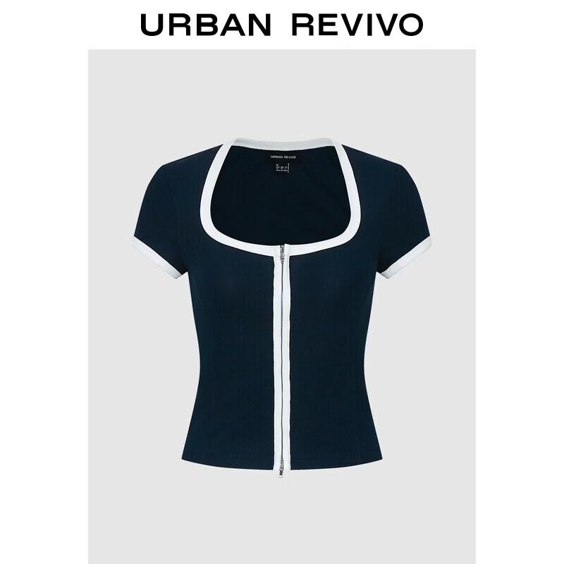 UR2026 Women s Contrast Trim Zipper Short T-Shirt M