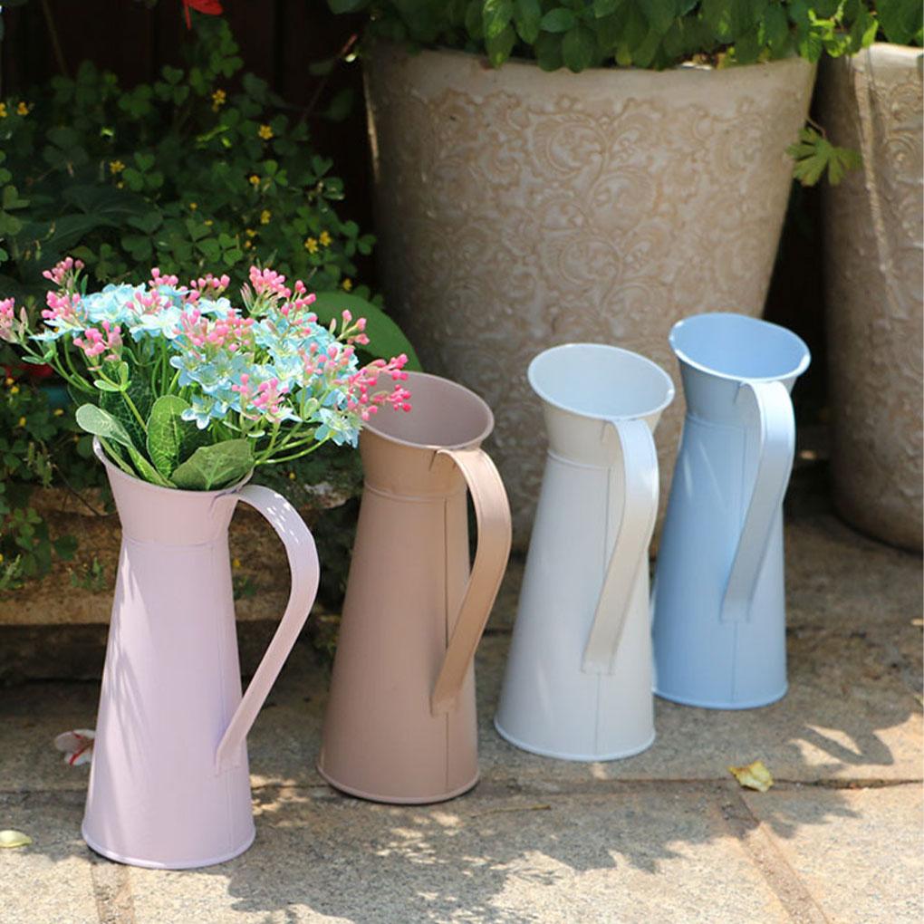 Metalowy dzban wazon na kwiaty Szykowny wiejski dzbanek dekoracyjny Galwanizowany metalowy wazon na kwiaty Biały wazon