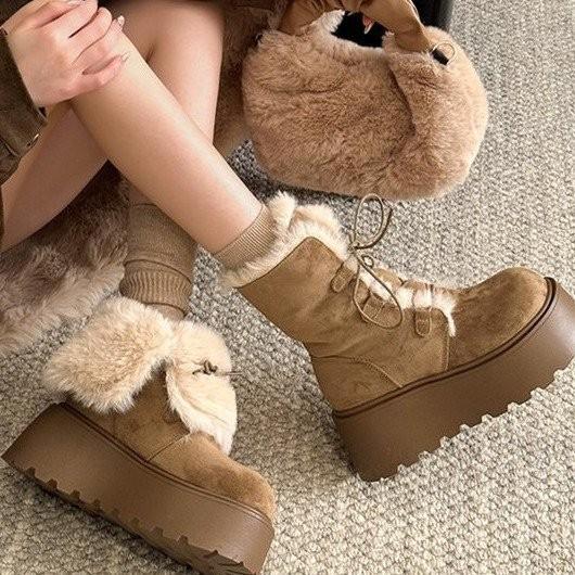 Thick-soled heightening plush warm snow boots medium cotton boots small heightening plush short boots 35