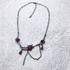Punk Red Zircon Pendant Necklace Silver Black Collarbone Neck Chain Tassel Chain Choker  for Women