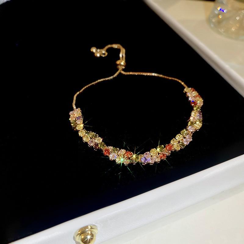 Pulsera coreana ajustable de flor de rombo de circón - Joyería elegante y versátil para mujer