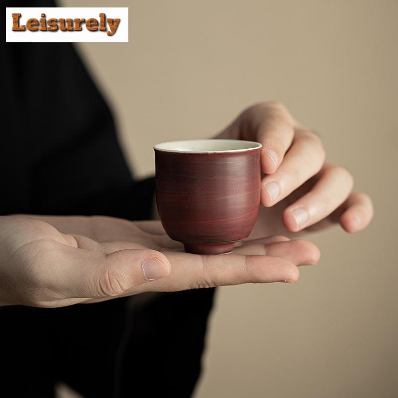 45ML Japanese Pink Yin Ceramic Tea Cup Handmade Brush Turquoise Small Single Master Cup Meditation Cup Tea Pair Kung Fu Teaset
