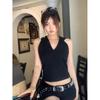 Fashion American Spice Girl Halter Black Hooded Vest Women's Summer Sexy Slim Skinny Personality Top Ins Tide