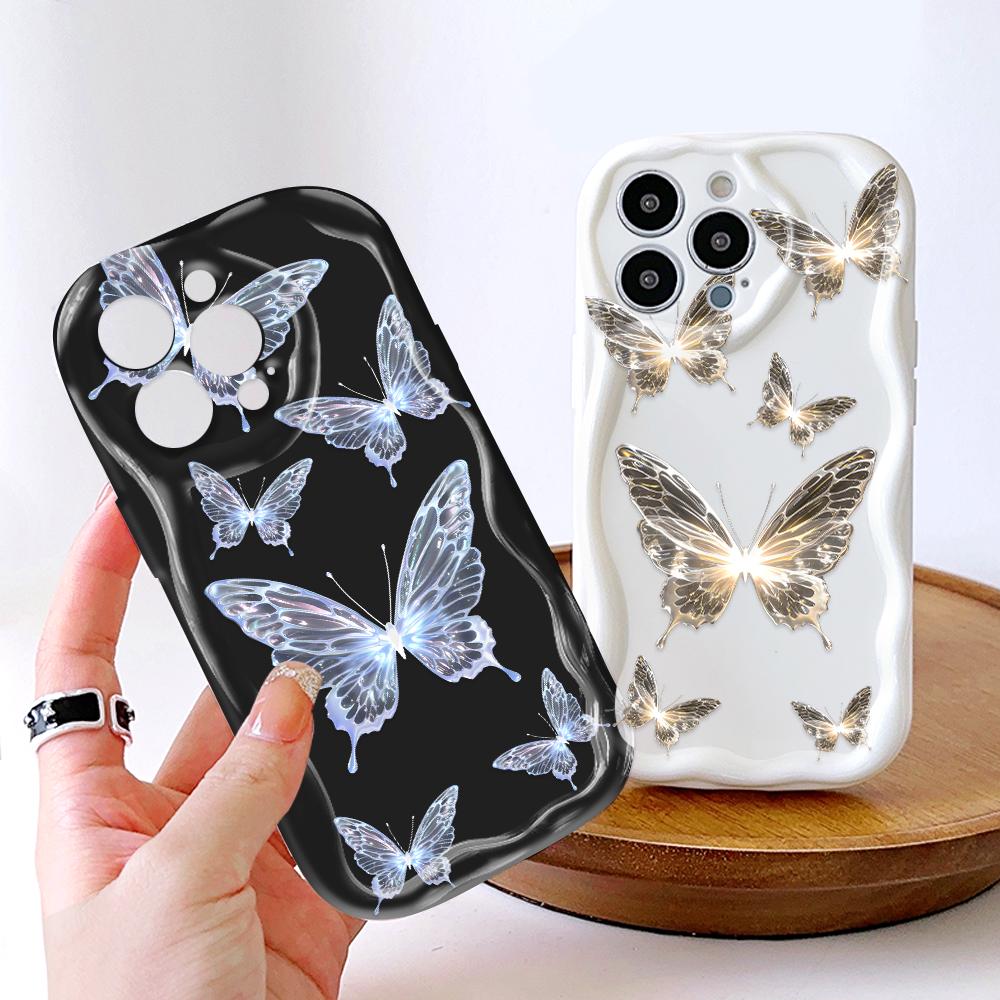 Kreslený vzor krémová textura pouzdro vlnitý okraj měkký silikonový kryt pouzdro na telefon pro iPhone Samsung Huawei Honor Xiaomi Redmi OPPO Realme Vivo Infinix