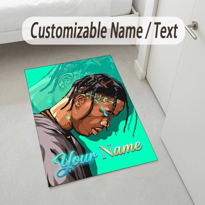 Personalized Crystal Velvet Carpet,Travis Scott Custom Printed Name, Plush Area Rug For Home Indoor Decor