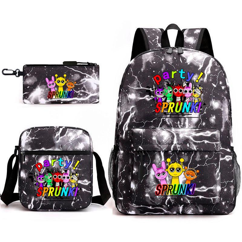 Rhythm box game merchandise student bag sprunki cartoon starry sky backpack leisure bag 3-piece set D