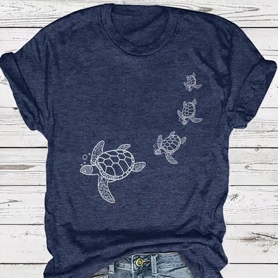 Women Summer T Shirt Print Turtle Print Short Sleeve Tees Casual Printed Tops