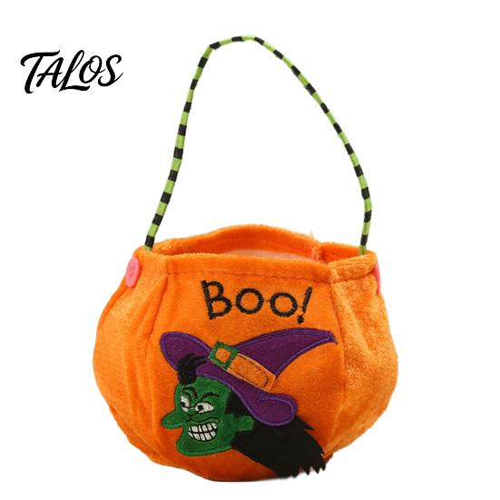 Halloween Süßes oder Saures Eimer, 9,8x5,9 Zoll Kürbis Hexe Schwarze Katze Plüsch Tragetasche, Weicher Süßigkeitenkorb mit Griff für Halloween Party Mitgebsel