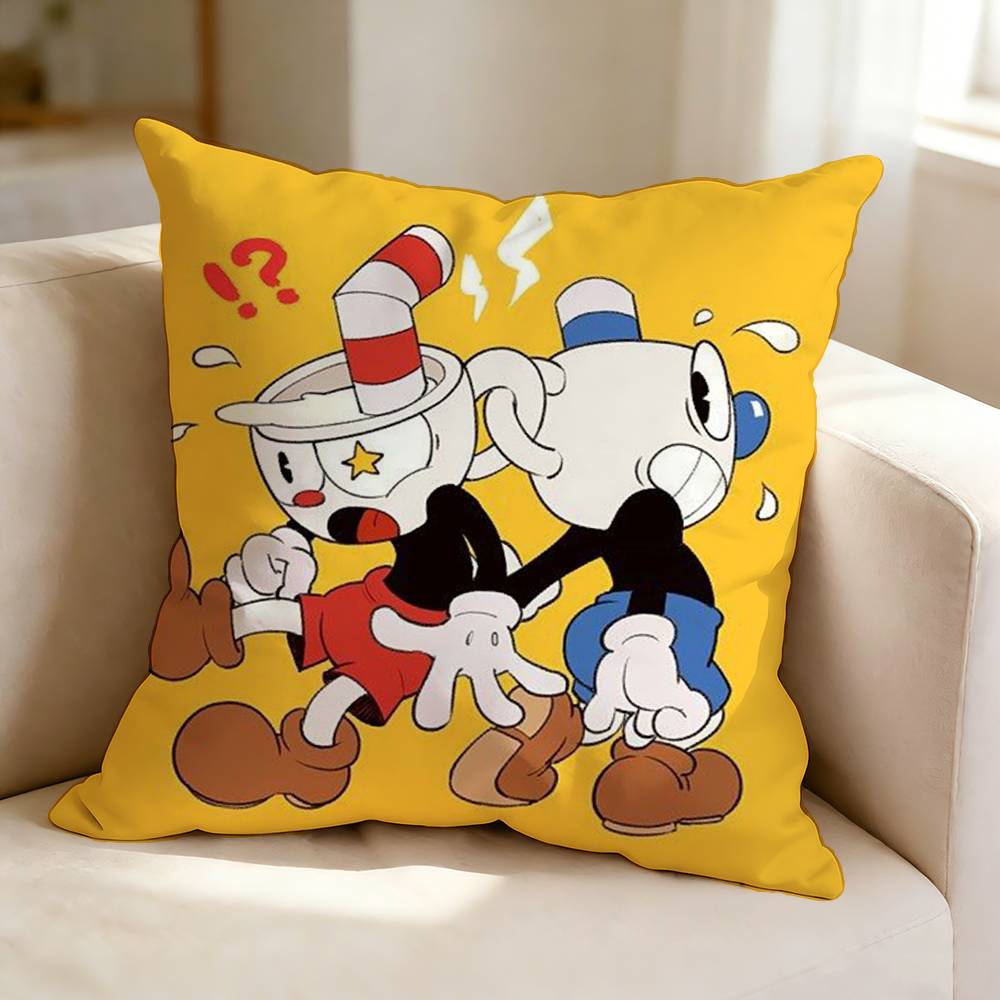 Retro Cartoon Game CCuphead Square DoubleSided Printed Pillow Case Bedroom Bedside Pillow Sofa Cushion Cover
