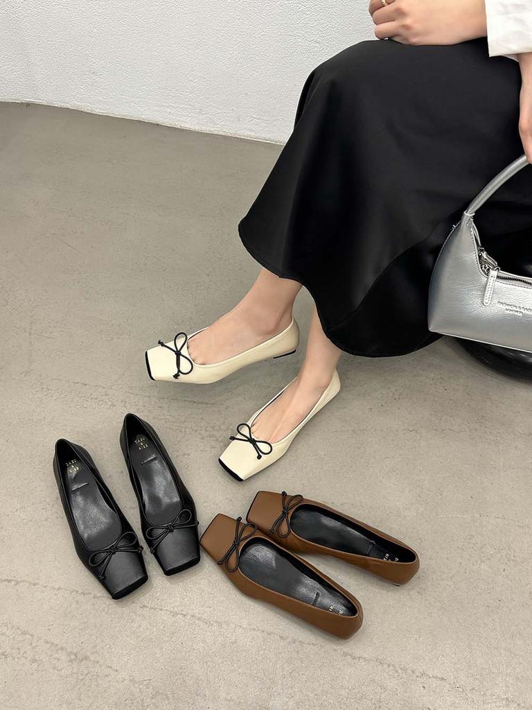 Fashion Square Toe Women Loafers 2024 New Arrivals Autumn Spring Low Heeled Bow Design Casual Dress Shoes Woman Loafers Size 35-39